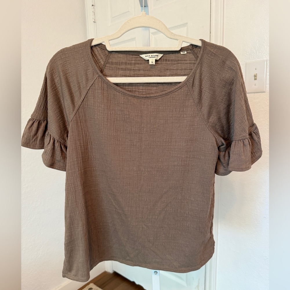 NEW Max Studio Ruffle Sleeve Women's Top in Mocha